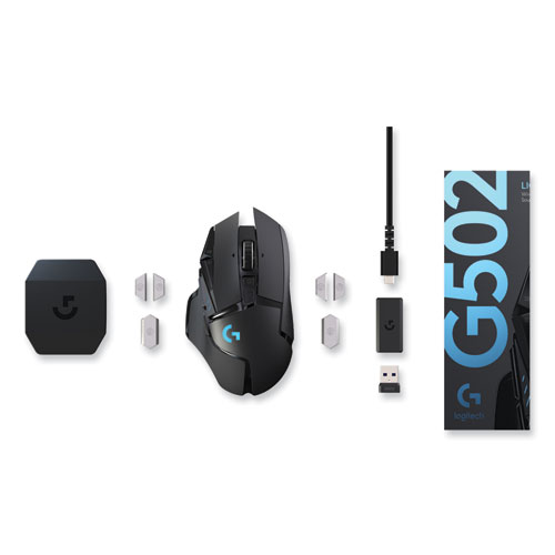 Picture of G502 LIGHTSPEED Wireless Gaming Mouse, 2.4 GHz Frequency/33 ft Wireless Range, Right Hand Use, Black