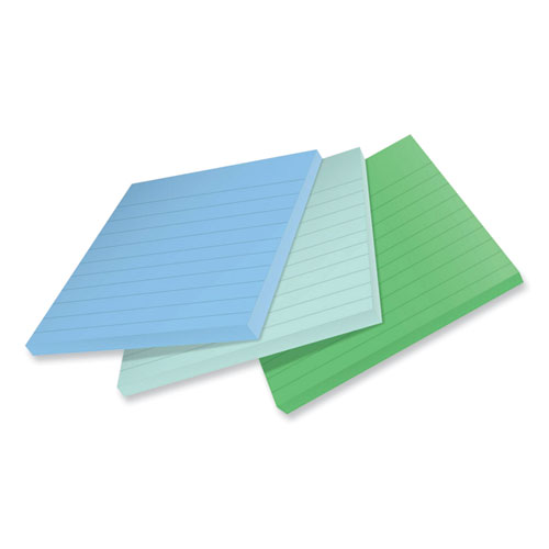 Picture of 100% Recycled Paper Super Sticky Notes, Ruled, 4" x 4", Oasis, 70 Sheets/Pad, 3 Pads/Pack