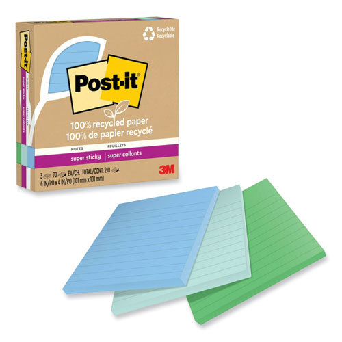 100%25+Recycled+Paper+Super+Sticky+Notes%2C+Ruled%2C+4%26quot%3B+x+4%26quot%3B%2C+Oasis%2C+70+Sheets%2FPad%2C+3+Pads%2FPack