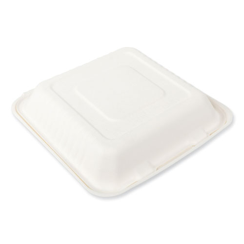 Picture of Bagasse PFAS-Free Food Containers, 3-Compartment, 9 x 9 x 3.19, White, Bamboo/Sugarcane, 200/Carton