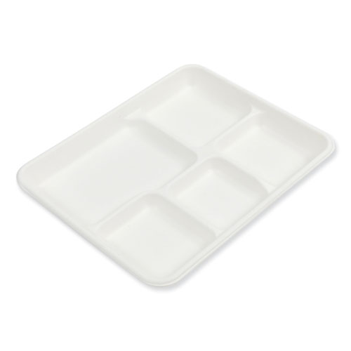 Picture of Bagasse PFAS-Free Food Tray, 5-Compartment, 8.26 x 10.23 x 0.94, White, Bamboo/Sugarcane, 500/Carton