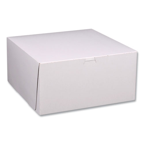 Picture of White One-Piece Non-Window Bakery Boxes, Standard, 12 x 12 x 6, White/Kraft, Paper, 50/Bundle