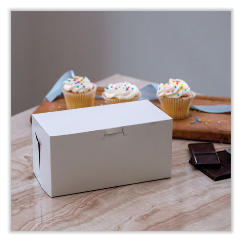 Picture of White One-Piece Non-Window Bakery Boxes, Standard, 9 x 5 x 4, White, Paper, 250/Bundle