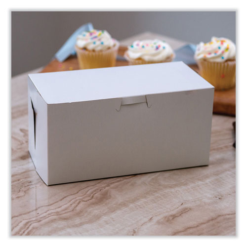 Picture of White One-Piece Non-Window Bakery Boxes, Standard, 9 x 5 x 4, White, Paper, 250/Bundle