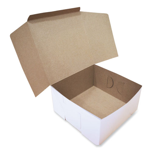 Picture of White One-Piece Non-Window Bakery Boxes, Standard, 10 x 10 x 5, White/Kraft, Paper, 100/Bundle