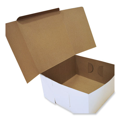 Picture of White One-Piece Non-Window Bakery Boxes, Standard, 12 x 12 x 6, White/Kraft, Paper, 50/Bundle