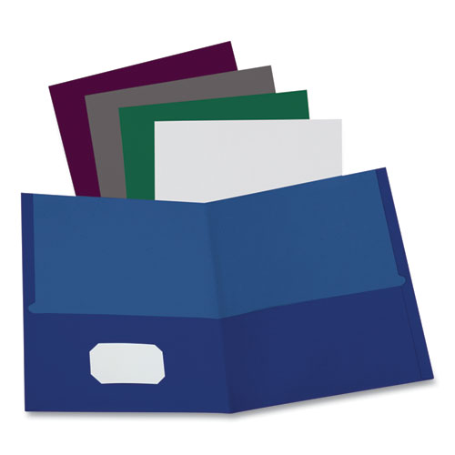 Picture of Linen Finish Twin Pocket Folders, 100-Sheet Capacity, 11 x 8.5, Navy, 25/Box