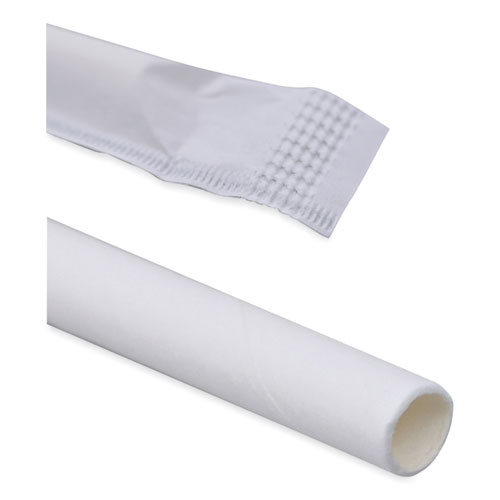 Picture of Individually Wrapped Paper Straws, 7.75" x 0.25", White, 3,200/Carton