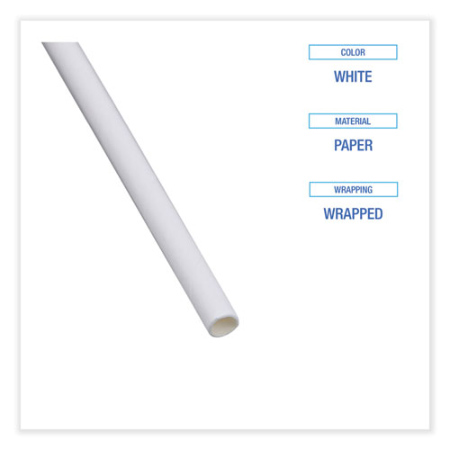 Picture of Individually Wrapped Paper Straws, 7.75" x 0.25", White, 3,200/Carton