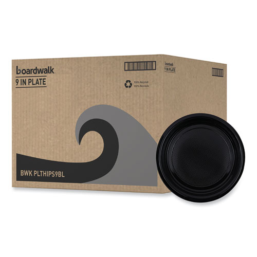 Picture of Hi-Impact Plastic Dinnerware, Plate, 9" dia, Black, 500/Carton
