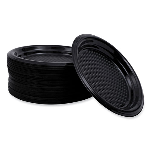 Picture of Hi-Impact Plastic Dinnerware, Plate, 6" dia, Black, 1,000/Carton