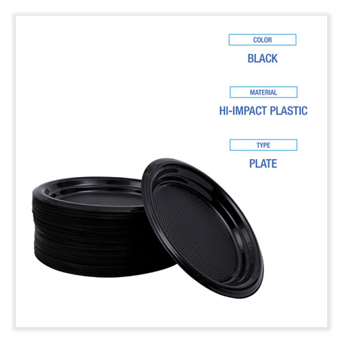 Picture of Hi-Impact Plastic Dinnerware, Plate, 6" dia, Black, 1,000/Carton