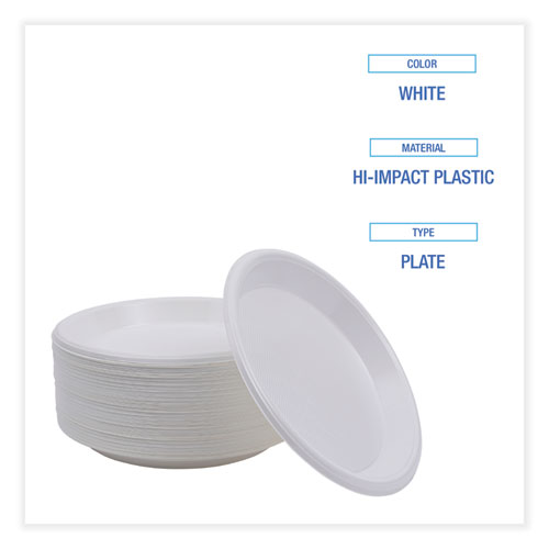 Picture of Hi-Impact Plastic Dinnerware, Plate, 10" dia, White, 500/Carton