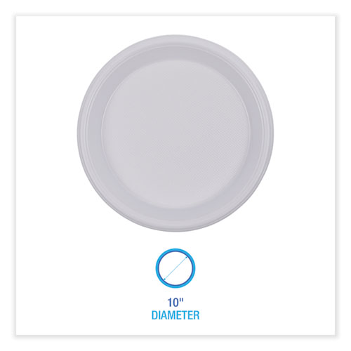 Picture of Hi-Impact Plastic Dinnerware, Plate, 10" dia, White, 500/Carton