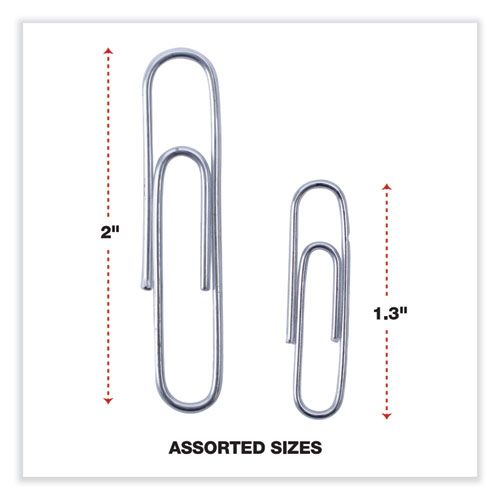 Picture of Plastic-Coated Paper Clips with Two-Compartment Dispenser Tub, (750) #2 Clips, (250) Jumbo Clips, Silver