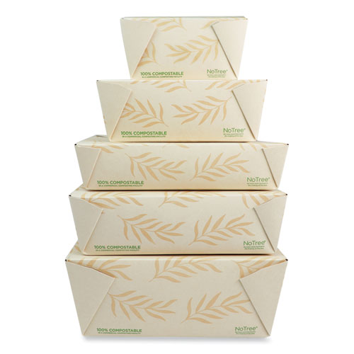 Picture of No Tree Folded Takeout Containers, 65 oz, 6.25 x 8.7 x 2.5, Natural, Sugarcane, 200/Carton