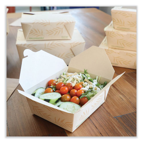 Picture of No Tree Folded Takeout Containers, 65 oz, 6.25 x 8.7 x 2.5, Natural, Sugarcane, 200/Carton