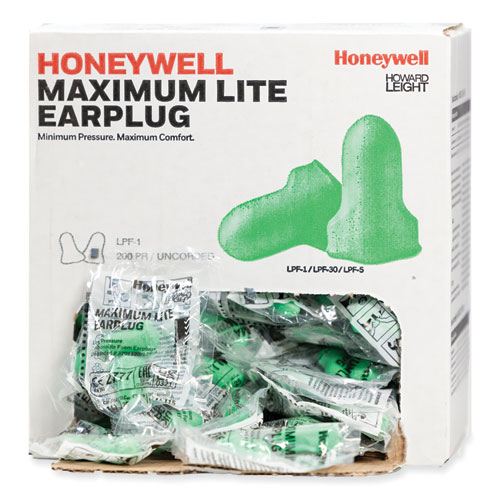 Picture of MAXIMUM Lite Single-Use Earplugs, Cordless, 30NRR, Green, 200 Pairs