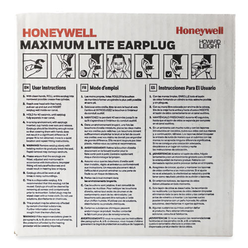 Picture of MAXIMUM Lite Single-Use Earplugs, Corded, 30NRR, Green, 100 Pairs