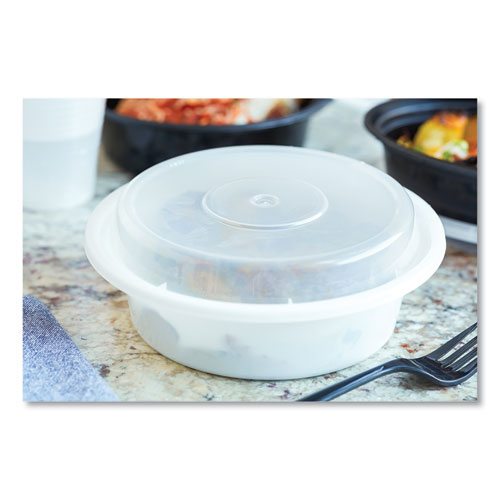 Picture of Newspring VERSAtainer Microwavable Containers, Round, 16 oz, 6 x 6 x 1.5, White/Clear, Plastic, 150/Carton