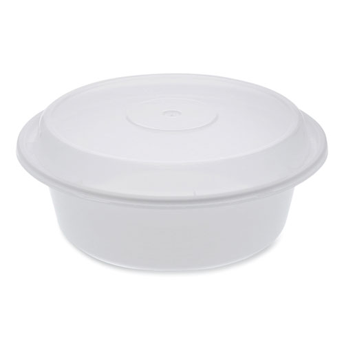 Picture of Newspring VERSAtainer Microwavable Containers, Round, 32 oz, 7 x 7 x 2.75, White/Clear, Plastic, 150/Carton