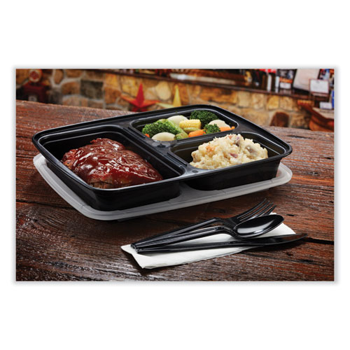 Picture of Newspring DELItainer Microwavable Container, 32 oz, 7.5 x 9.87 x 1.75, Black/Clear, Plastic, 150/Carton