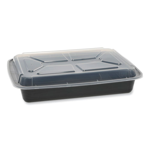 Picture of Newspring VERSAtainer Microwavable Containers, Rectangular, 58 oz, 8.5 x 11.5 x 2.5, Black/Clear, Plastic, 150/Carton
