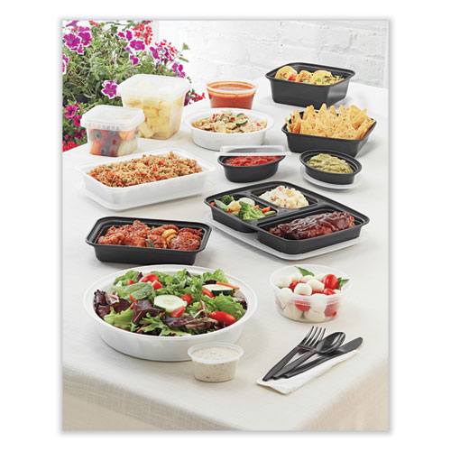 Picture of Newspring VERSAtainer Microwavable Containers, Oval, 8 oz, 5.7 x 4 x 1.45, Black/Clear, Plastic, 150/Carton