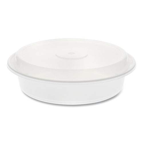 Picture of Newspring VERSAtainer Microwavable Containers, Round, 35 oz, 8 x 8 x 2.5, White/Clear, Plastic, 150/Carton