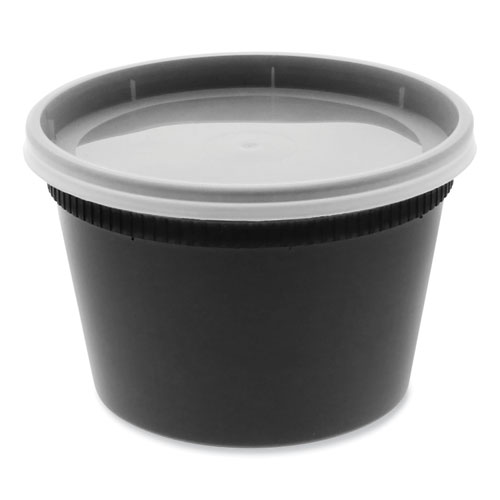 Picture of Newspring DELItainer Microwavable Container, 16 oz, 4.55 x 4.55 x 3.1, Black/Clear, Plastic, 240/Carton