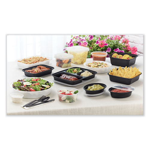 Picture of Newspring VERSAtainer Microwavable Containers, Oval, 8 oz, 5.7 x 4 x 1.45, Black/Clear, Plastic, 150/Carton