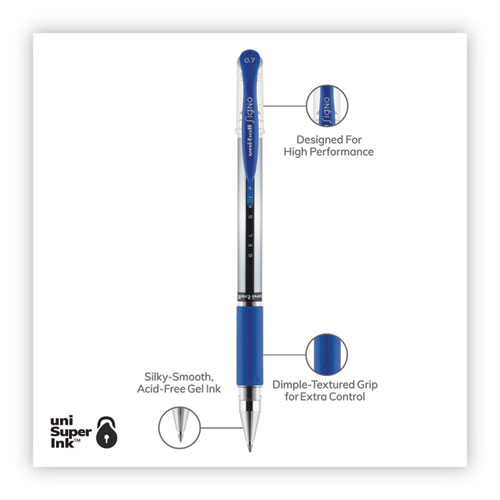 Picture of Signo GRIP Gel Pen, Stick, Medium 0.7 mm, Blue Ink, Clear/Blue/Silver Barrel, Dozen