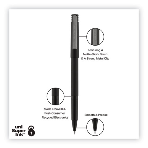 Picture of Roller Ball Pen, Stick, Extra-Fine 0.5 mm, Black Ink, Black Matte Barrel, Dozen