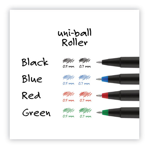 Picture of Roller Ball Pen, Stick, Extra-Fine 0.5 mm, Blue Ink, Black/Blue Barrel, 72/Pack