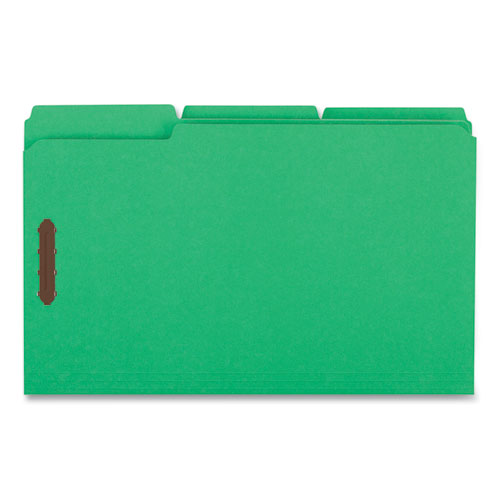 Picture of Deluxe Reinforced Top Tab Fastener Folders, 0.75" Expansion, 2 Fasteners, Legal Size, Green Exterior, 50/Box