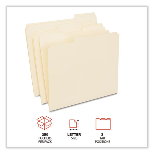 Picture of Reinforced Top Tab File Folders, 1/3-Cut Tabs: Assorted, Letter Size, 0.75" Expansion, Manila, 250/Carton