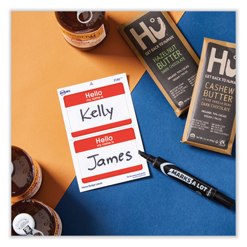 Picture of Printable Self-Adhesive Name Badges, 2 1/3 x 3 3/8, Red "Hello", 100/Pack