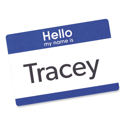 Picture of Printable Adhesive Name Badges, 3.38 x 2.33, Blue "Hello", 100/Pack