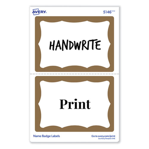 Picture of Printable Adhesive Name Badges, 3.38 x 2.33, Gold Border, 100/Pack