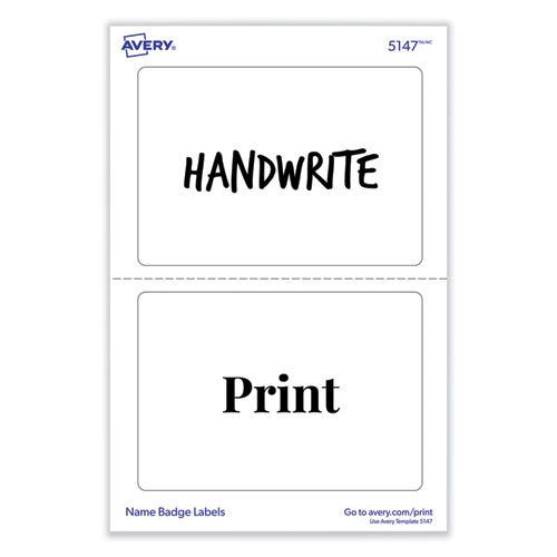 Picture of Printable Adhesive Name Badges, 3.38 x 2.33, White, 100/Pack