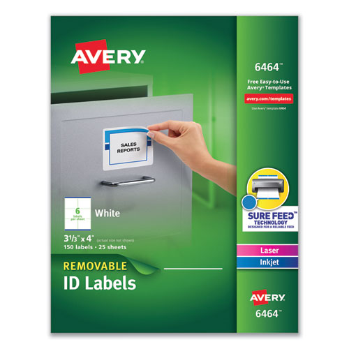 Picture of Removable Multi-Use Labels, Inkjet/Laser Printers, 3.33 x 4, White, 6/Sheet, 25 Sheets/Pack