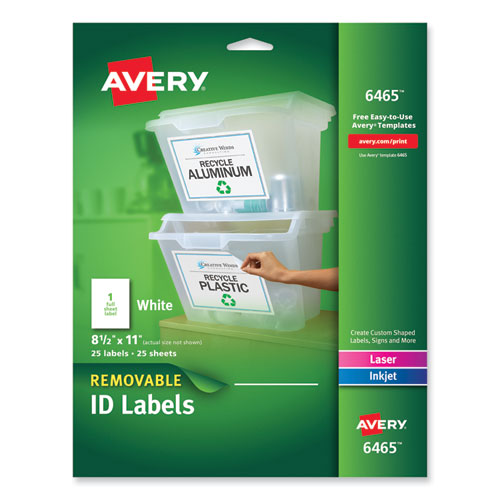 Picture of Removable Multi-Use Labels, Inkjet/Laser Printers, 8.5 x 11, White, 25/Pack