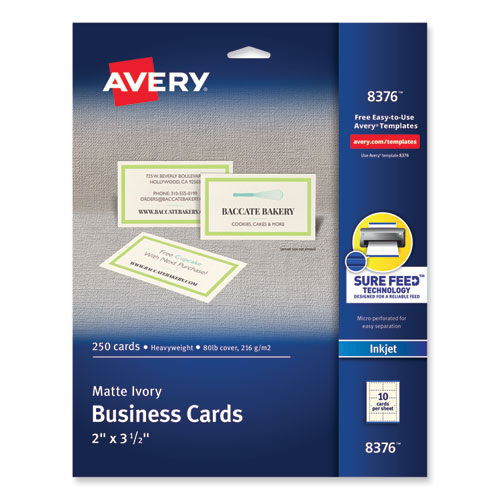 Picture of Printable Microperforated Business Cards w/Sure Feed Technology, Inkjet, 2 x 3.5, Ivory, 250 Cards, 10/Sheet, 25 Sheets/Pack