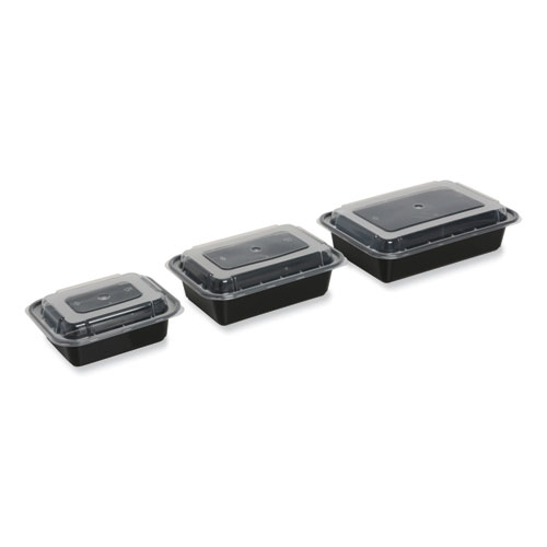 Picture of Microwavable Food Container with Lid, Rectangular, 38 oz, 8.81 x 6.02 x 2.48, Black/Clear, Plastic, 150/Carton