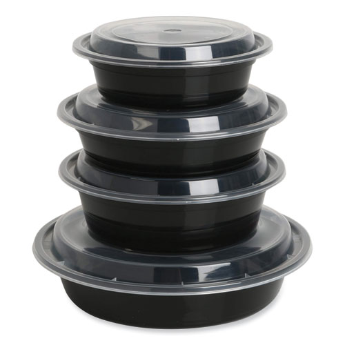 Picture of Microwavable Food Container with Lid, Round, 16 oz, 6.29 x 6.29 x 1.96, Black/Clear, Plastic, 150/Carton