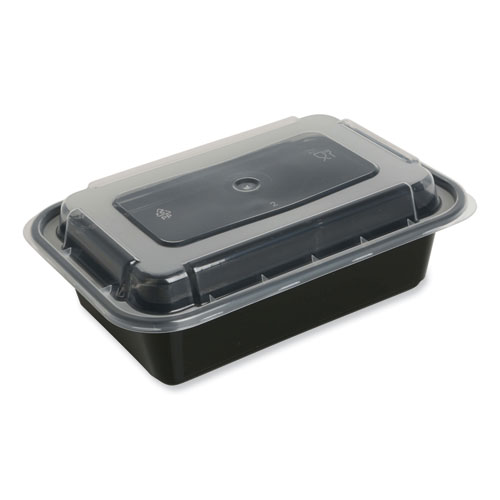 Picture of Microwavable Food Container with Lid, Rectangular, 16 oz, 7.48 x 5.03 x 2.04, Black/Clear, Plastic, 150/Carton