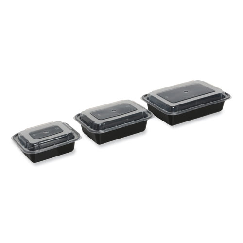 Picture of Microwavable Food Container with Lid, Rectangular, 12 oz, 5.78 x 4.52 x 2.24, Black/Clear, Plastic, 150/Carton