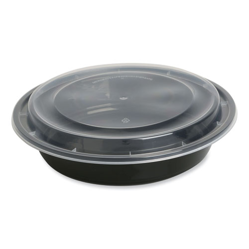 Picture of Food Container with Lid, 48 oz, 8.85 x 8.85 x 2.24, Black/Clear, Plastic, 150/Carton