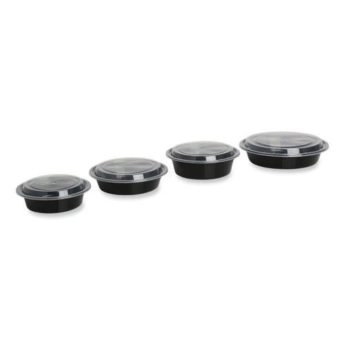 Picture of Microwavable Food Container with Lid, Round, 16 oz, 6.29 x 6.29 x 1.96, Black/Clear, Plastic, 150/Carton