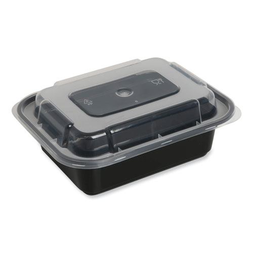 Picture of Microwavable Food Container with Lid, Rectangular, 12 oz, 5.78 x 4.52 x 2.24, Black/Clear, Plastic, 150/Carton